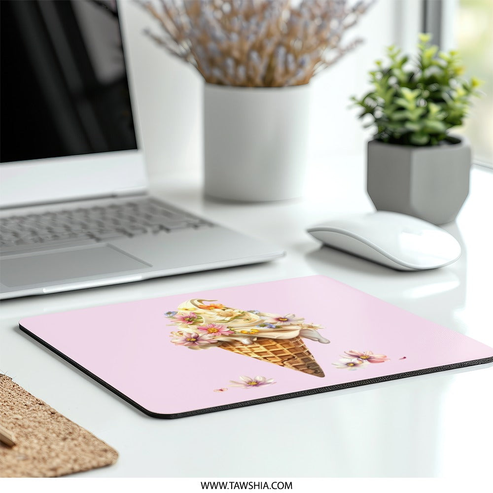 Ice Cream Flowers Mouse Pad, Floral Cone Mousepad, Cute Desk Accessories, Unique Desk Decor, Office Gift, Pastel Desk Mat, Computer Mat - Tawshia