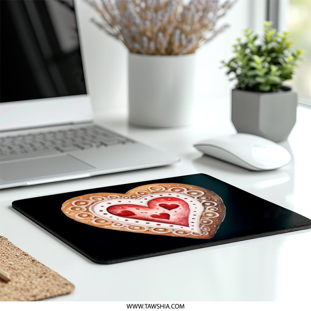 Heart Cookie Mouse Pad, Love, Valentine's Day Gift, Baked Treat Art, Cute Mousepad, Desk Accessory, Computer Accessory, Office Decor - Tawshia