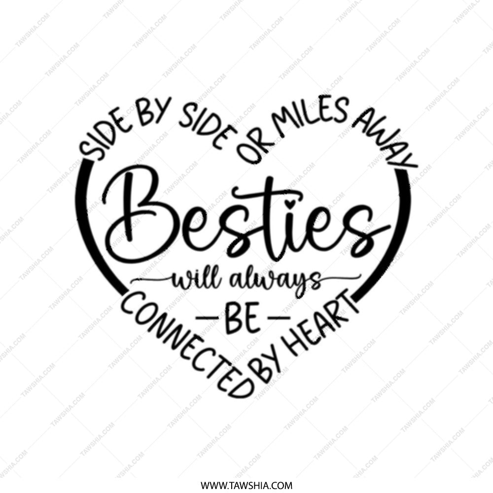 Besties Tote Bag, Friendship Gift, Long Distance Friends, Side by Side or Miles Away, Best Friend Gift, Heart Tote, Birthday Gift - Tawshia