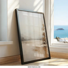 Neutral Landscape Wall Art, Abstract Lake Painting, Calming Nature Print, Modern Home Decor, Serene Water Artwork, Framed Wall Art - Tawshia