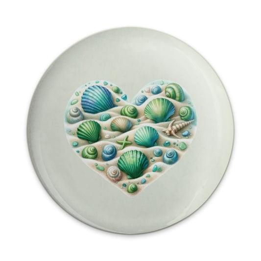 Seashell Heart Pinback Button, Beach Lover Gift, Coastal Decor Button, Ocean Themed Button, Heart Shaped Pin Button, Shell Collector Button - Tawshia