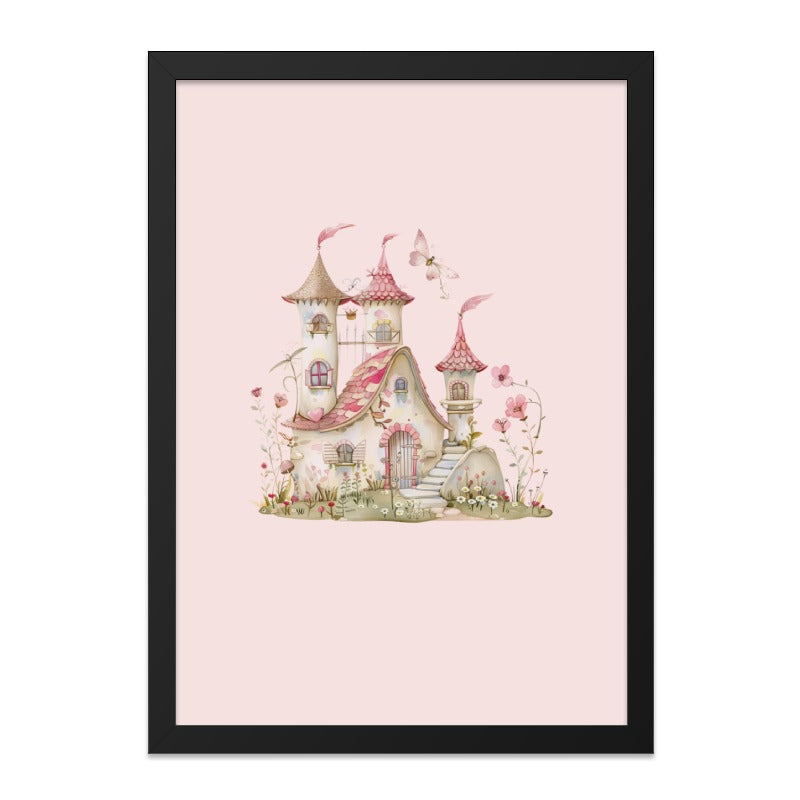 Pink Castle Wall Art, Watercolor Fairy Tale Print, Whimsical Home Decor, Kids Room Art, Princess Castle Art, Fantasy Castle Wall Art - Tawshia
