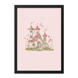 Pink Castle Wall Art, Watercolor Fairy Tale Print, Whimsical Home Decor, Kids Room Art, Princess Castle Art, Fantasy Castle Wall Art - Tawshia