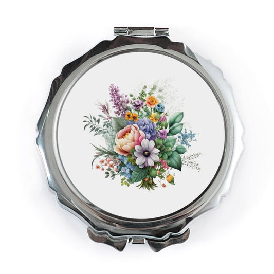 Floral Bouquet Pocket Mirror, Watercolor Flower Compact Mirror, Botanical Art, Elegant Handbag Mirror, Makeup Mirror - Tawshia