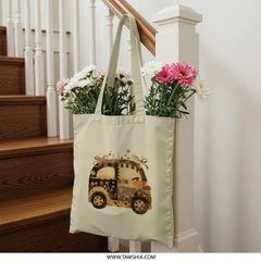 Floral Car Tote Bag, Cute Transportation Bag, Unique Design Tote, Everyday Carry Bag, Stylish Shopper Bag, Gift Idea, Artistic Tote Bag - Tawshia