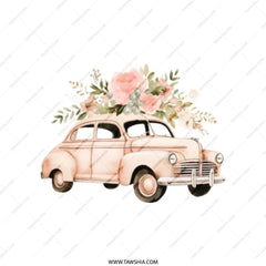 Vintage Car Tote Bag, Floral Car Art Tote, Classic Car Design, Retro Car Print, Unique Tote, Stylish Canvas Bag, Gift for Car Lovers - Tawshia