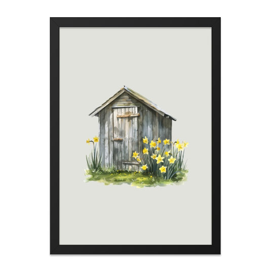 Rustic Shed Wall Art, Watercolor Daffodils, Farmhouse Decor, Spring Flowers Print, Country Cottage Art, Garden Shed Painting - Tawshia