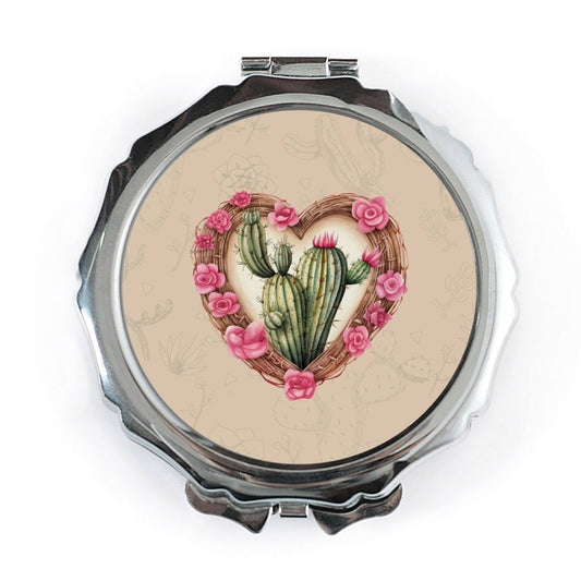 Cactus Pocket Mirror, Floral Heart Mirror, Desert Plant Mirror, Succulent Lover Gift, Botanical Makeup Mirror, Cute Travel Mirror - Tawshia