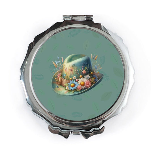 Floral Hat Pocket Mirror, Cute Makeup Mirror, Small Mirror, Purse Mirror, Gift for Her, Elegant Mirror, Nature Inspired Design - Tawshia