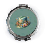 Floral Hat Pocket Mirror, Cute Makeup Mirror, Small Mirror, Purse Mirror, Gift for Her, Elegant Mirror, Nature Inspired Design - Tawshia