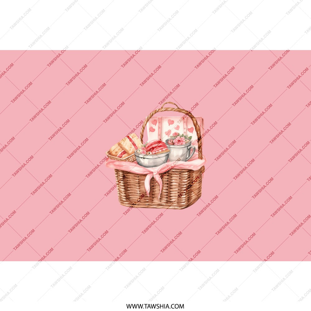 Picnic Basket Tumbler, Food Tumbler, Watercolor Tumbler, Gift for Friend, Tumbler with Straw, Valentines Day Tumbler, Drinkware Tumbler - Tawshia