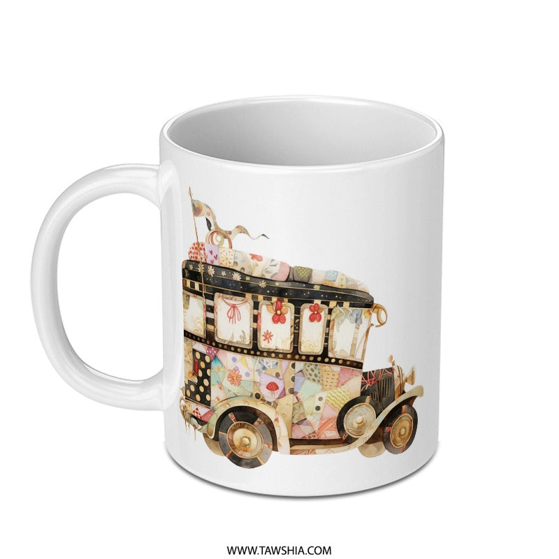 Retro Bus Mug, Double Decker, Vintage Car, Whimsical Design, Coffee Cup, Tea Mug, Unique Gift, Novelty Mug, Gift for Him, Gift for Her - Tawshia