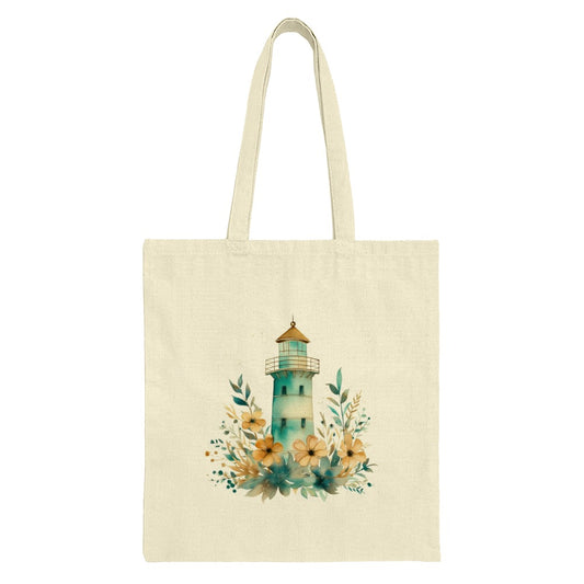 Lighthouse Tote Bag, Floral Tote Bag, Coastal Decor Tote, Beach Lover Gift, Watercolor Lighthouse, Nautical Tote Bag, Eco Friendly Bag - Tawshia