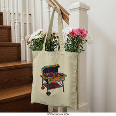 Colorful Grill Tote Bag, BBQ Lover Gift, Summer Tote, Unique Design Tote, Grilling Season Shopping Bag, Picnic Bag, Festival Bag - Tawshia