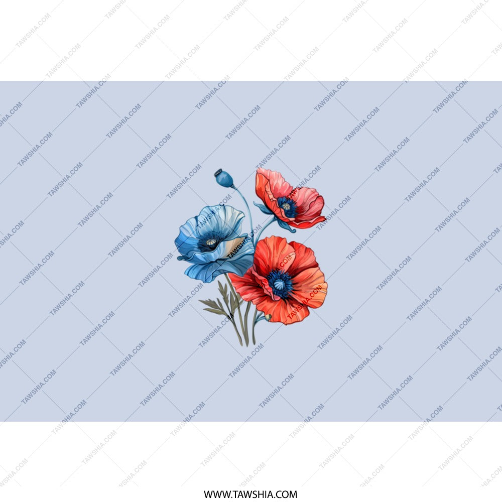 Red and Blue Floral Tumbler, Poppies Flower Tumbler, Unique Tumbler Gift, Flower Lover Gift Idea, Stylish Floral Design - Tawshia