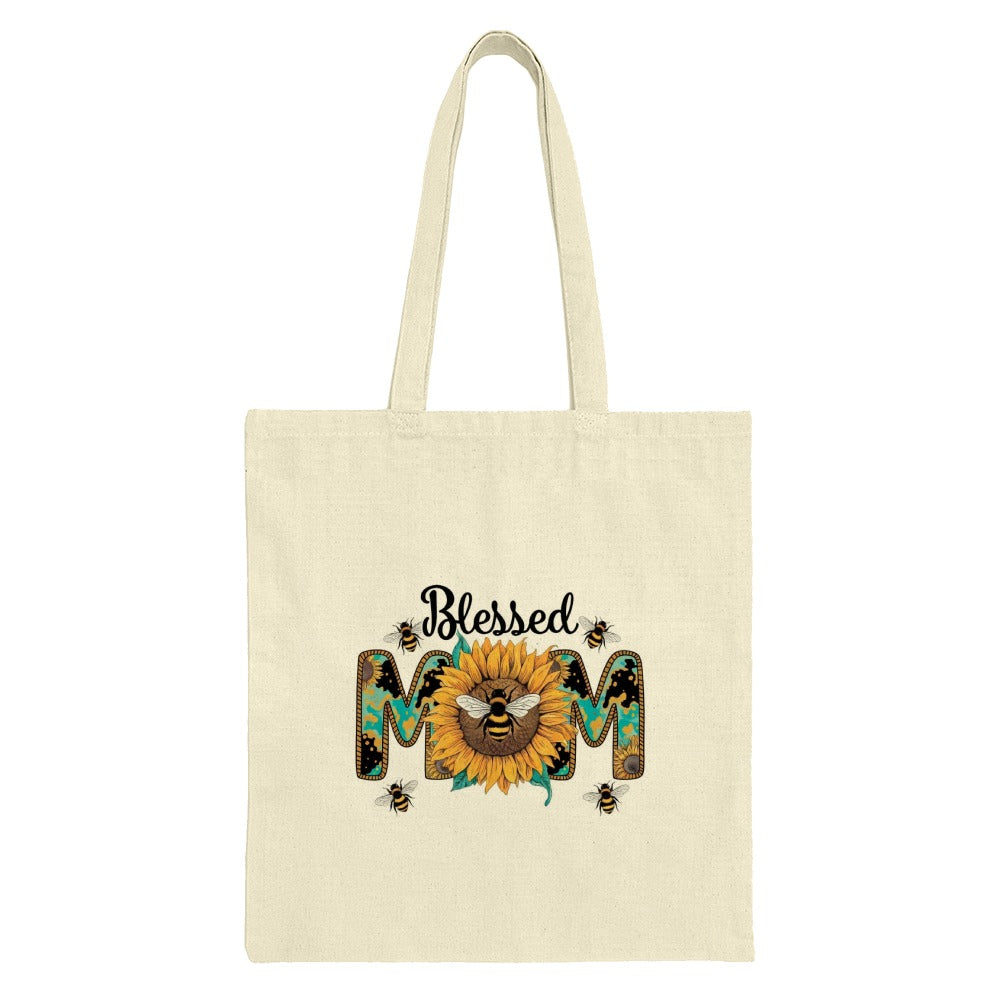 Blessed Mom Tote Bag, Sunflower Tote, Cute Bee Tote, Mother's Day Gift Bag, Everyday Tote Bag, Gift for Mom, Floral Tote, Stylish Tote Bag - Tawshia