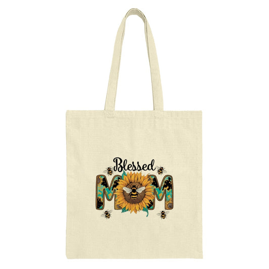 Blessed Mom Tote Bag, Sunflower Tote, Cute Bee Tote, Mother's Day Gift Bag, Everyday Tote Bag, Gift for Mom, Floral Tote, Stylish Tote Bag - Tawshia