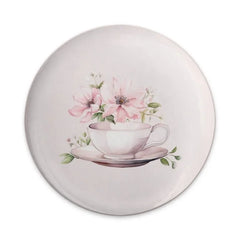 Pink Floral Teacup Pinback Button, Watercolor Flower Badge, Tea Party Favor, Botanical Button, Gift for Tea Lover, Cute Button Pin - Tawshia