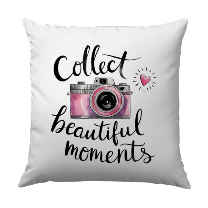 Collect Beautiful Moments Pillow, Camera Lover Gift, Photography Decor Pillow, Home Decor Pillow, Inspirational Pillow, Pink Camera Pillow - Tawshia