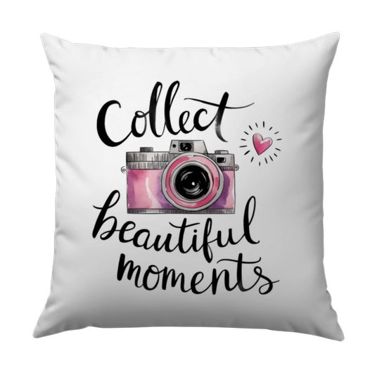 Collect Beautiful Moments Pillow, Camera Lover Gift, Photography Decor Pillow, Home Decor Pillow, Inspirational Pillow, Pink Camera Pillow - Tawshia