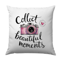 Collect Beautiful Moments Pillow, Camera Lover Gift, Photography Decor Pillow, Home Decor Pillow, Inspirational Pillow, Pink Camera Pillow - Tawshia
