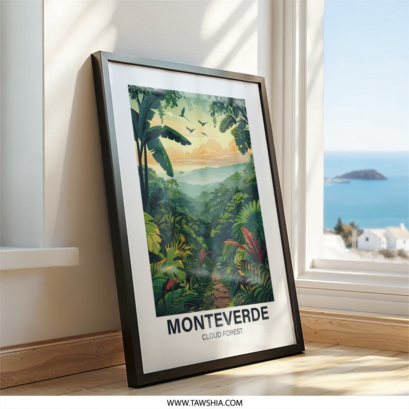 Monteverde Cloud Forest Wall Art, Tropical Landscape Art Print, Costa Rica Scenery Home Decor, Exotic Bird Nature Wall Decor - Tawshia