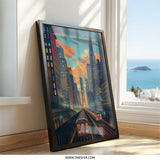 NYC Subway Wall Art, Cityscape Print, New York Painting, Urban Art Decor, Train Art, City Skyline, Modern Art Print, Travel Gift Idea - Tawshia
