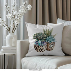 Succulent Pillow, Leopard Print, Crystal Decor, Botanical Pillow, Cactus Pillow, Modern Home Decor, Throw Pillow, Accent Pillow - Tawshia