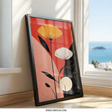 Floral Wall Art, Abstract Flowers Print, Botanical Art, Modern Home Decor, Orange Red Art, Living Room Art, Bedroom Wall Decor - Tawshia