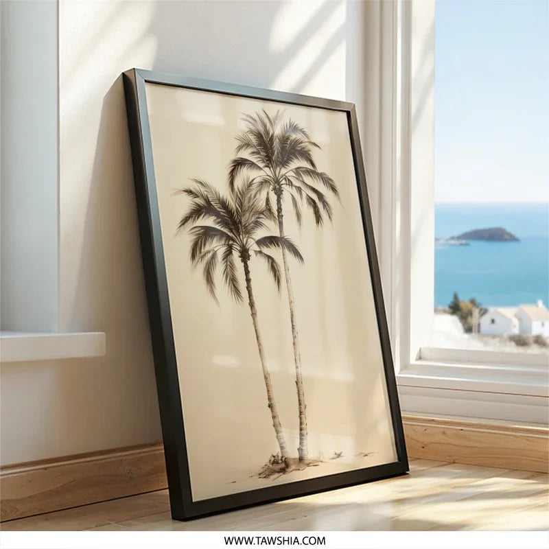 Sepia Palm Trees Wall Art, Tropical Print Decor, Beach House Artwork, Neutral Tone Palms, Coastal Home Decor, Botanical Wall Art - Tawshia