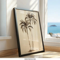 Sepia Palm Trees Wall Art, Tropical Print Decor, Beach House Artwork, Neutral Tone Palms, Coastal Home Decor, Botanical Wall Art - Tawshia