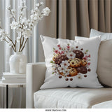 Cookies and Flowers Pillow, Chocolate Chip Cookie Art, Cute Food Pillow, Home Decor Pillow, Gift For Baker, Unique Pillow Design - Tawshia