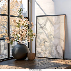 Elegant Leaves Wall Art, Botanical Print, Neutral Decor, Modern Art, Framed Art, Stylish Wall Decor, Home Decor Art, Leaf Art - Tawshia