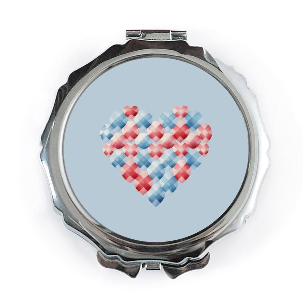 Checkered Heart Pocket Mirror, Cute Pocket Mirror, Red and Blue Heart, Travel Mirror, Makeup Mirror, Gift for Her, Pocket Mirror - Tawshia