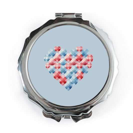 Checkered Heart Pocket Mirror, Cute Pocket Mirror, Red and Blue Heart, Travel Mirror, Makeup Mirror, Gift for Her, Pocket Mirror - Tawshia