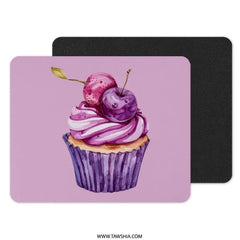 Cupcake Mouse Pad, Cherry Topped Dessert Mousepad, Cute Purple Watercolor Food Mouse Pad, Unique Computer Accessories for Desk - Tawshia