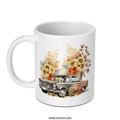 Vintage Car Mug, Sunflower Mug, Classic Car Lover Gift, Automotive Mug, Car Art Mug, Gifts for Him, Her, Car Enthusiast, Coffee Cup - Tawshia