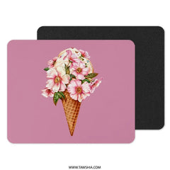Floral Ice Cream Cone Mouse Pad, Pink Flower Mousepad, Office Desk Decor, Cute Mouse Mat, Girly Aesthetic Mousepad, Gift Idea, Computer Pad - Tawshia