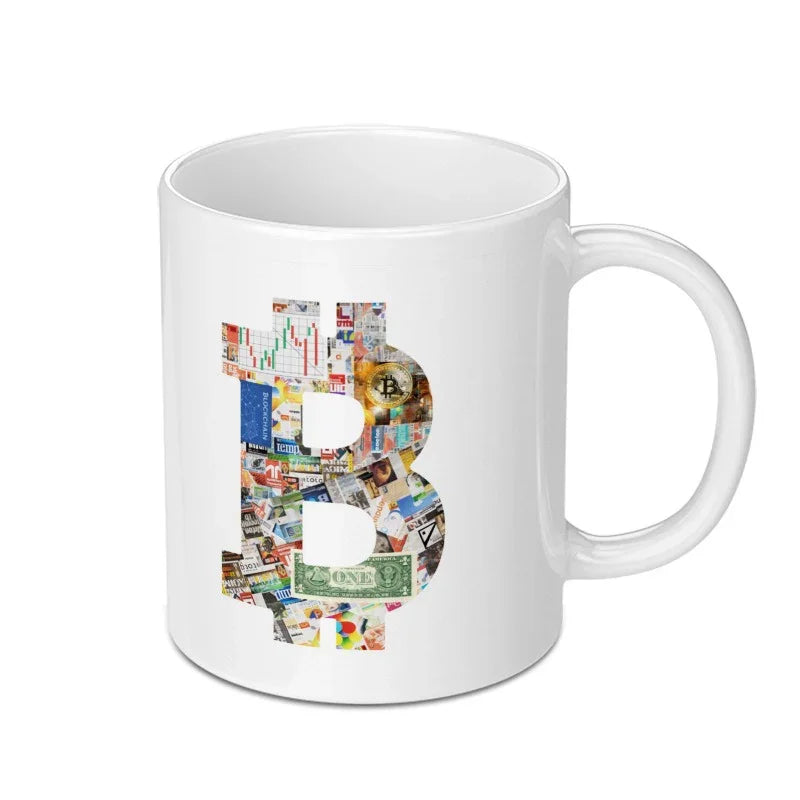 Colorful Bitcoin Collage Print White Mug product