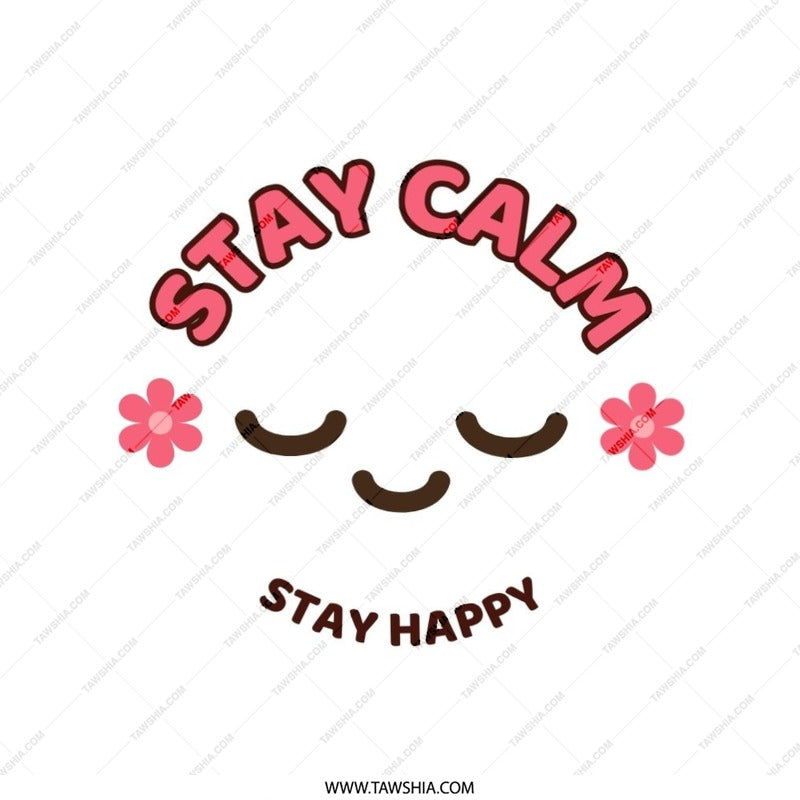 Stay Calm Happy Pillow, Cute Face Throw Pillow, Positive Affirmations, Relaxing Home Decor, Motivational Gift, Zen Pillow - Tawshia