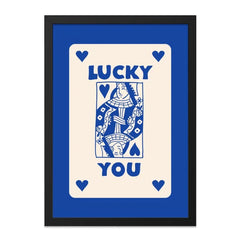 Lucky You Wall Art, Queen of Hearts Print, Playing Card Art, Blue and Cream Decor, Unique Wall Decor, Minimalist Art - Tawshia