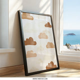 Brown Clouds Wall Art, Nursery Decor, Dreamy Sky Print, Kids Room Art, Cute Cloud Illustration, Whimsical Wall Hanging, Modern Wall Decor - Tawshia