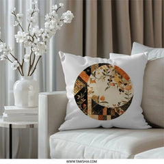 Floral Pattern Pillow, Autumnal Patchwork Throw Pillow, Geometric Flower Cushion, Decorative Pillows, Modern Pillow, Trendy Design - Tawshia