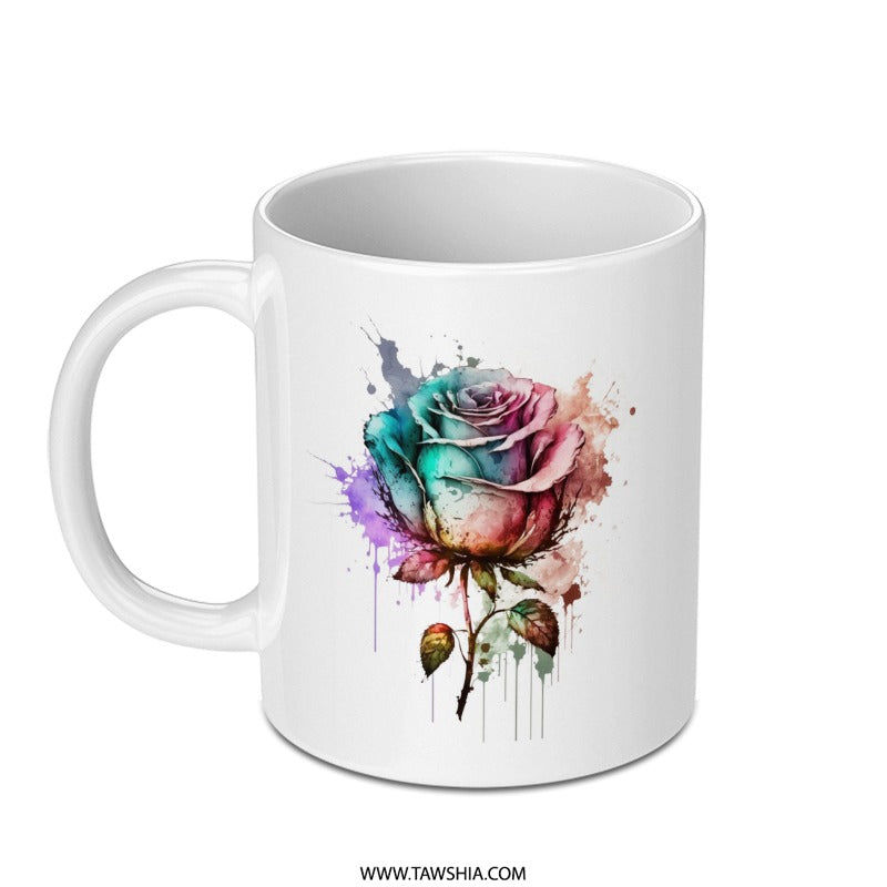 Watercolor Rose Mug, Floral Art Coffee Cup, Artistic Gift Idea, Colorful Flower Mug, Rose Lover Gift, Unique Flower Design, Gifts for Her - Tawshia