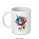 Watercolor Rose Mug, Floral Art Coffee Cup, Artistic Gift Idea, Colorful Flower Mug, Rose Lover Gift, Unique Flower Design, Gifts for Her - Tawshia