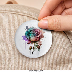 Watercolor Rose Pinback Button, Floral Badge, Artsy Accessory, Colorful Rose Pin, Expressive Design, Unique Gift, Trending Now - Tawshia