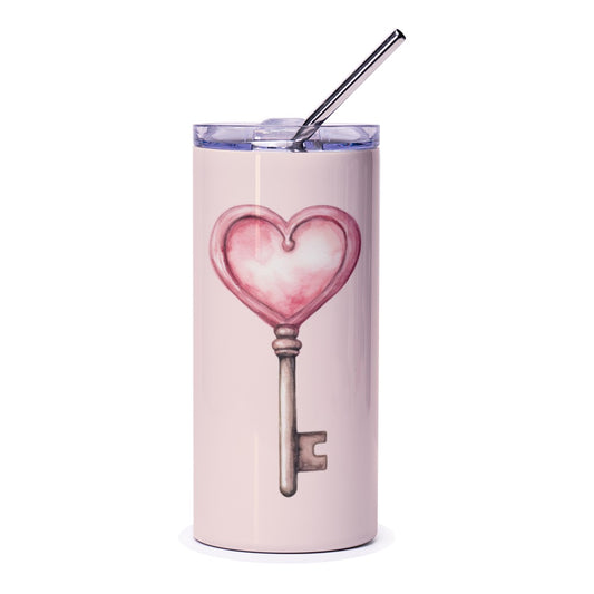 Heart Key Tumbler, Valentine Tumbler, Love Tumbler, Heart Key Design, Pink Tumbler, Cute Tumbler, Gift For Her, Heart Tumbler - Tawshia