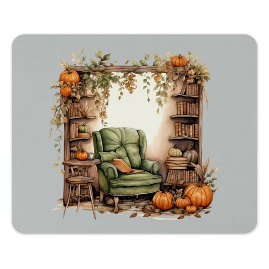 Cozy Autumn Nook Mouse Pad, Fall Reading Corner Art, Pumpkin Decor, Warm Home Office, Bookshelf, Book Lover Gift, Desk Accessory - Tawshia