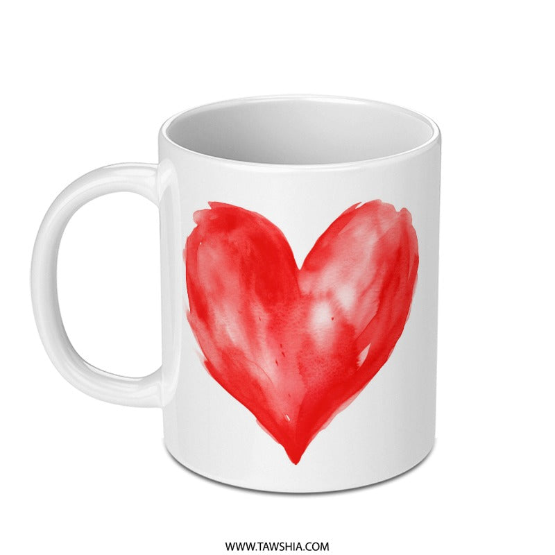 Red Heart Mug, Watercolor Heart Design, Valentine's Day Gift, Romantic Coffee Mug, Love Heart Mug, Heart Mug Gift - Tawshia