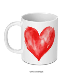 Red Heart Mug, Watercolor Heart Design, Valentine's Day Gift, Romantic Coffee Mug, Love Heart Mug, Heart Mug Gift - Tawshia